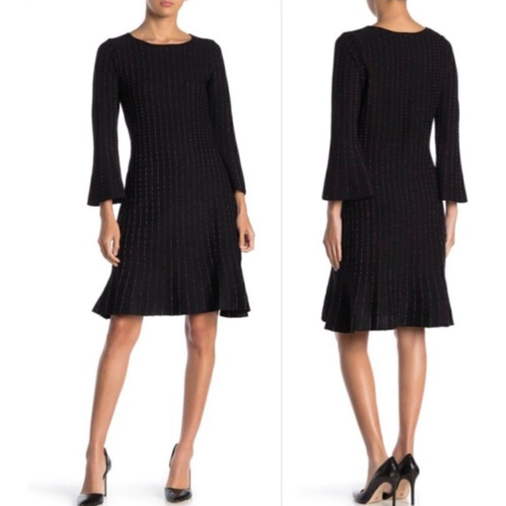 Taylor Black Knit Sweater Dress With Flare Cuffs / Hem Size L